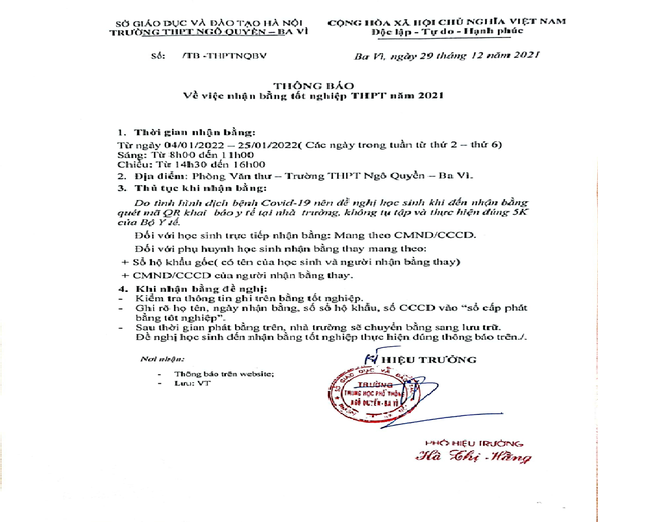 Thông báo lấy bằng tốt nghiệp