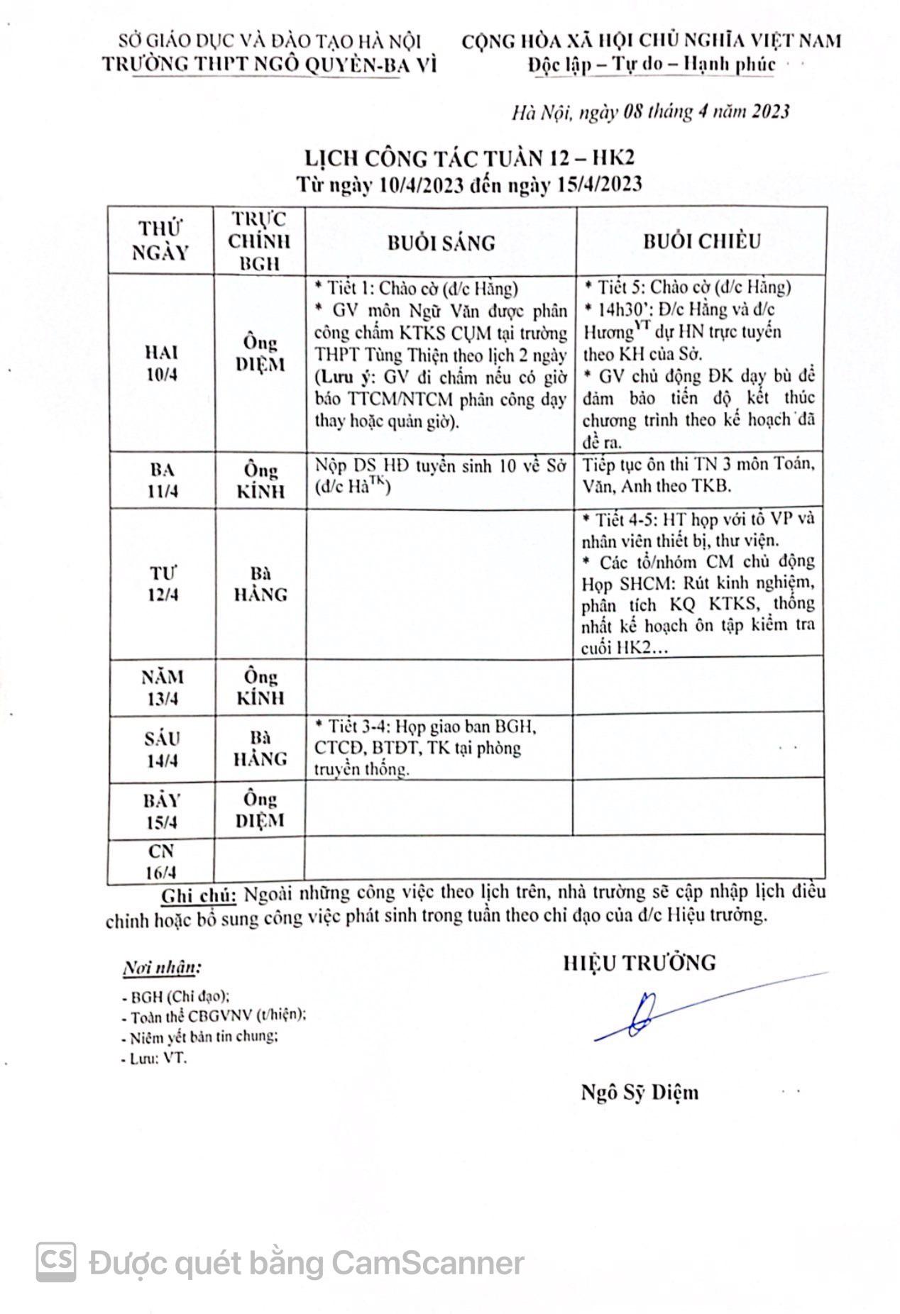 Lịch tuần từ ngày 10/4/2023